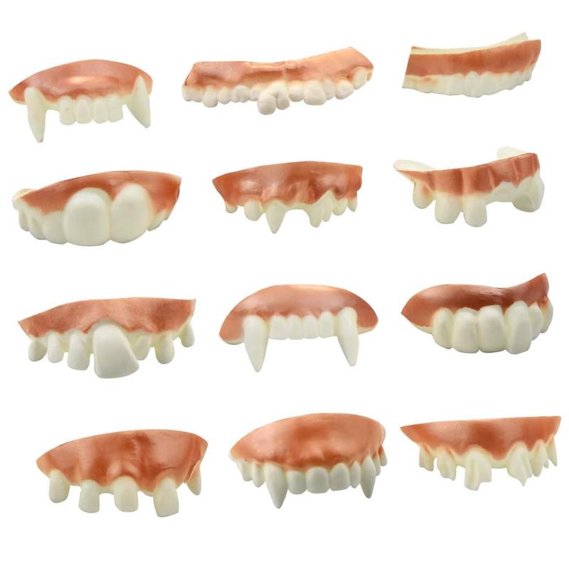 12Pcs Halloween Funny Gnarly Teeth Gag Tooth Cosplay Ugly Fake Tooth Vampire Denture Party Costume Pos Props Trick Toys