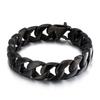 Kalen Black Cuban Link Men's Bracelet Gothic Style 15mm Thick Chain Stainless Steel Party Jewelry Simple Brushed Polished Gift