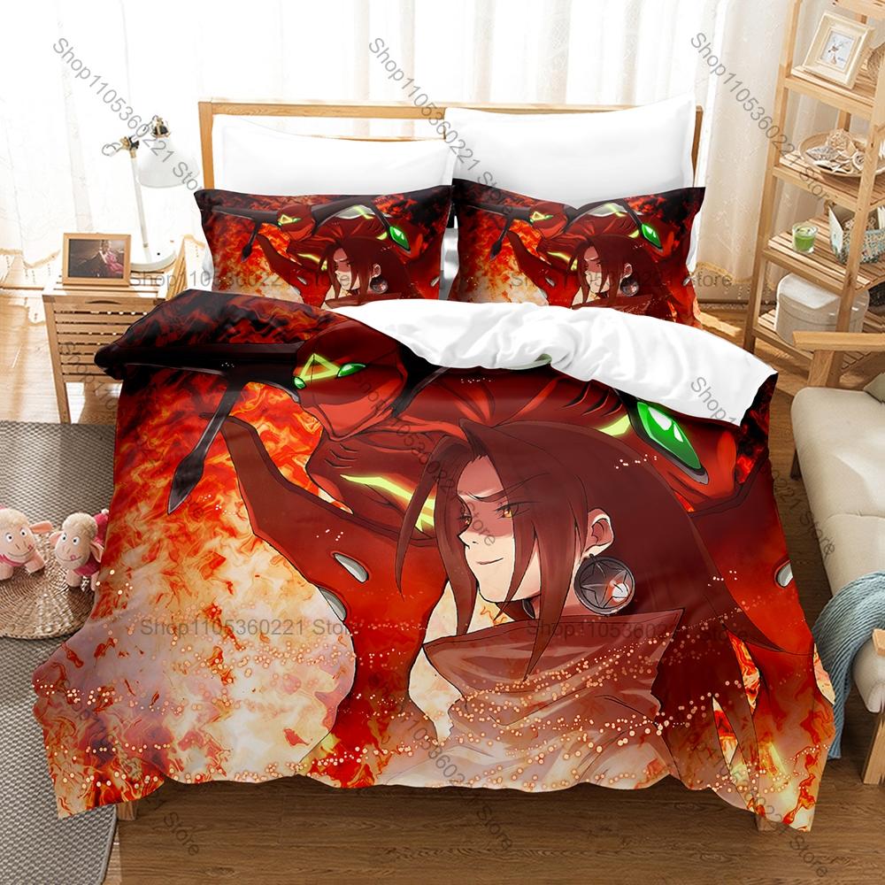 Anime Shaman King Bedding Set, Duvet Cover & 2 Pillowcases, Fantasy Shaman Role Pattern Breathable Fabric All Season Use