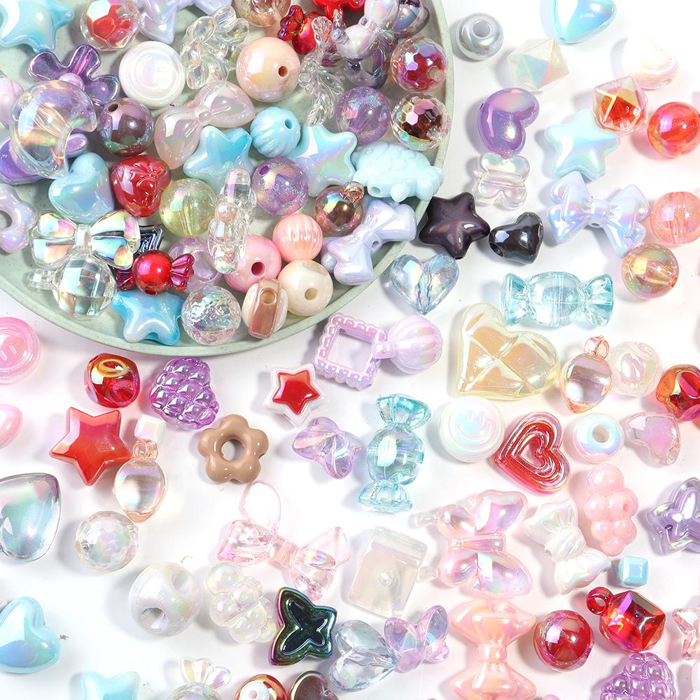 45g/Bag Mixed Shape Acrylic Beads Same Color Series UV Color Plated Loose Bead for Handmade Bracelets Necklace Key Phone Lanyard
