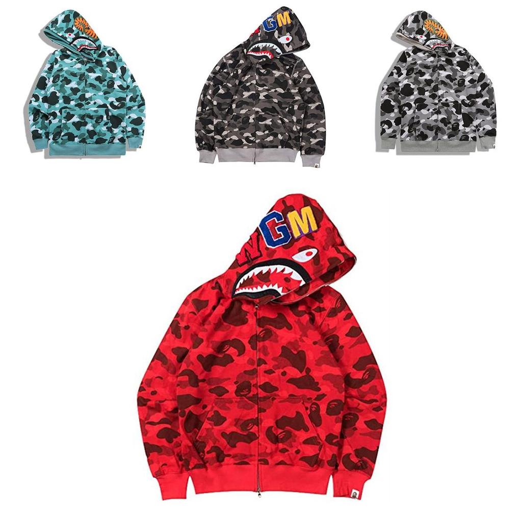 Lebendiger Camouflage-Hoodie mit Hai-Aufdruck Warme Streetwear für Herren Damen