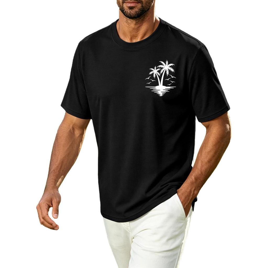 Men's Hawaiian Print Casual Crew Neck T Shirt Breathable Quick Dry Sports Short Sleeve Tee Lightweight Summer Shirt
