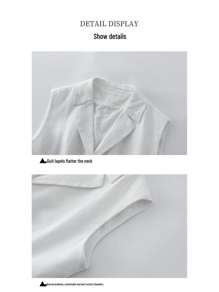 Xin Ge Stylish Black Sleeveless Suit Vest & Pleated Linen Skirt Set