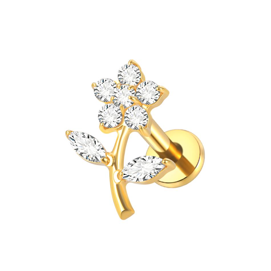 1PC Titanium Gold Color CZ Tragus Piercing Internally Threaded Ear Cartilage Flat Back Earrings Hidden Helix Stud Jewelry 16G