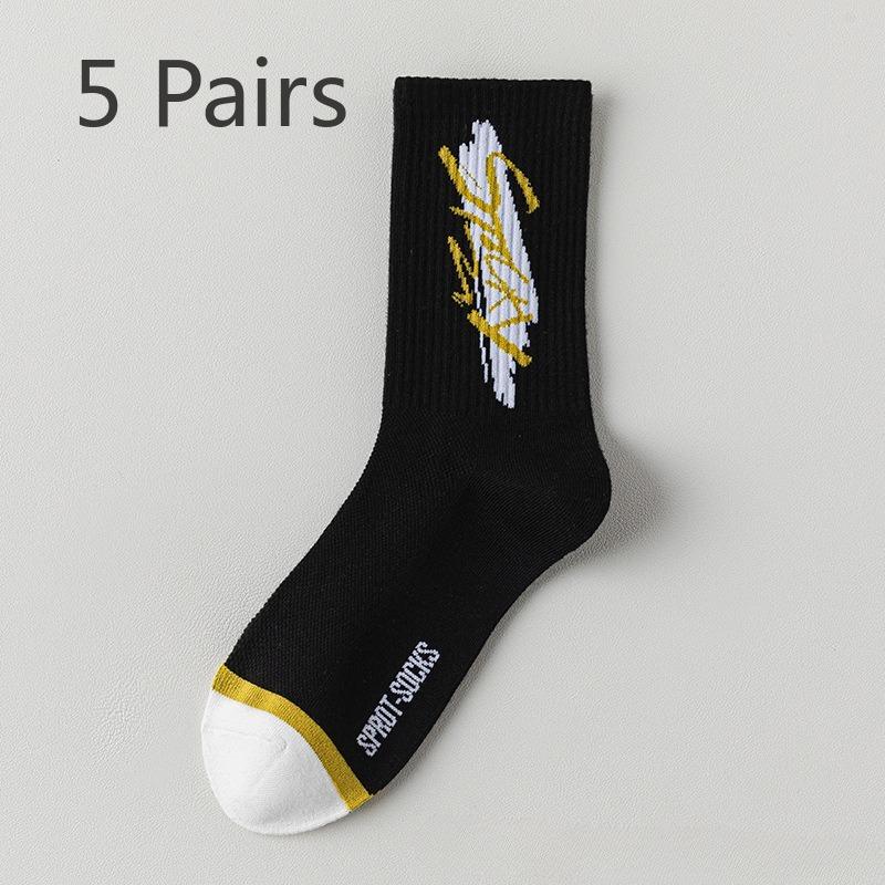 

5 пар носков мужские до середины икры летние хлопковые антизапах влагопоглощающие сетчатые дышащие летние тонкие молодежные спортивные носки для бега 5 pairs чёрный