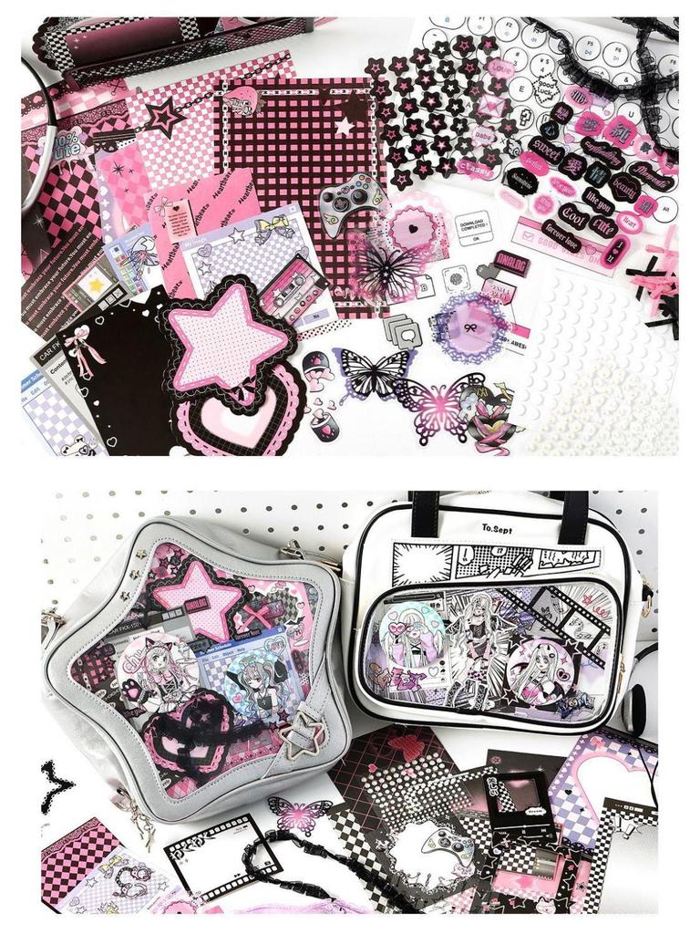 Happy Ribbon Lace Ita Bag: Red Paper Background, Beauty Stickers & Punch Board