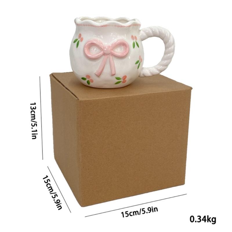 Delicate Ceramic Coffee Mug With Bows Portable Elegant Office Drinkware Dishwasher Safe Tableware Kitchen Tool