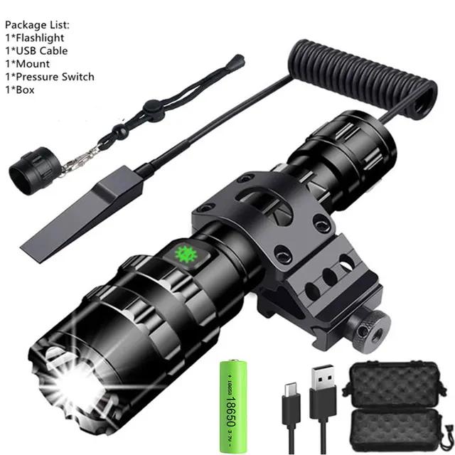 USB Rechargeable Waterproof Torch High Lum Professional LED Flashlight for Hunting Tactical Night Scout Lights Set L2 Fish Light
