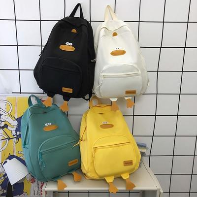 Nylon Cartoon Duck Backpack 3-layer Pockets Zippered Toddler Backpack Large Capacity Student School Bag