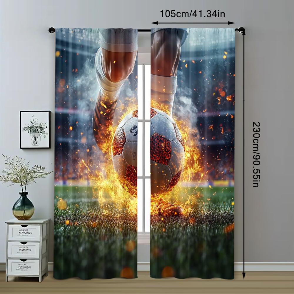 2pc,  Window Treatment Curtains Football forward Durable 100% Polyester Fabric,Without Electricity Family Party Decoration Use