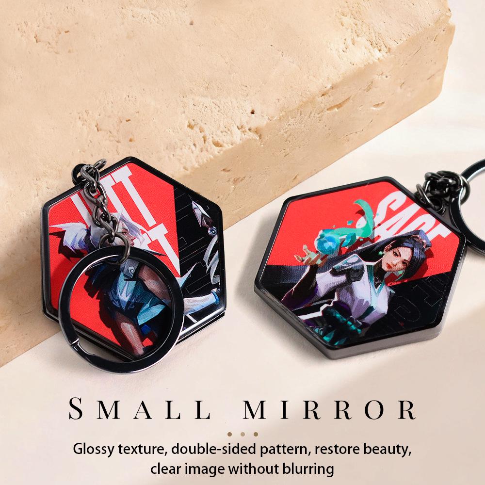 Dual-Sided Mirror Keychain: Game-Themed Key Ring, Car/Bag Pendant, Fan Gift, Makeup Mirror.