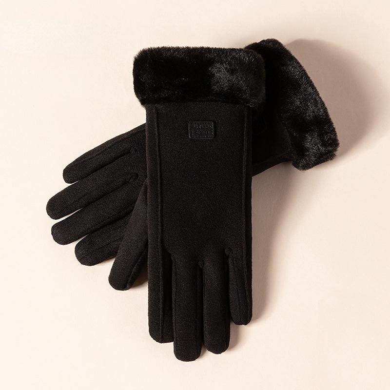 Winter Thickened Plush Gloves Womens Leather Glove All Finger Warmth Cold Proof Single Color Elegant Mittens Stylish Accessories