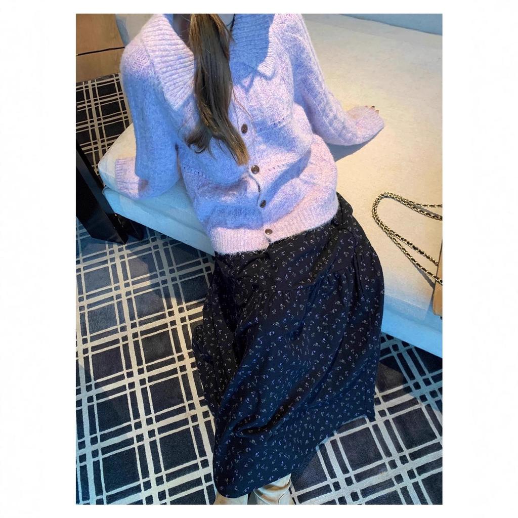 2025 Autumn Floral A-line Slimming Skirt with Elastic Waist for Women
