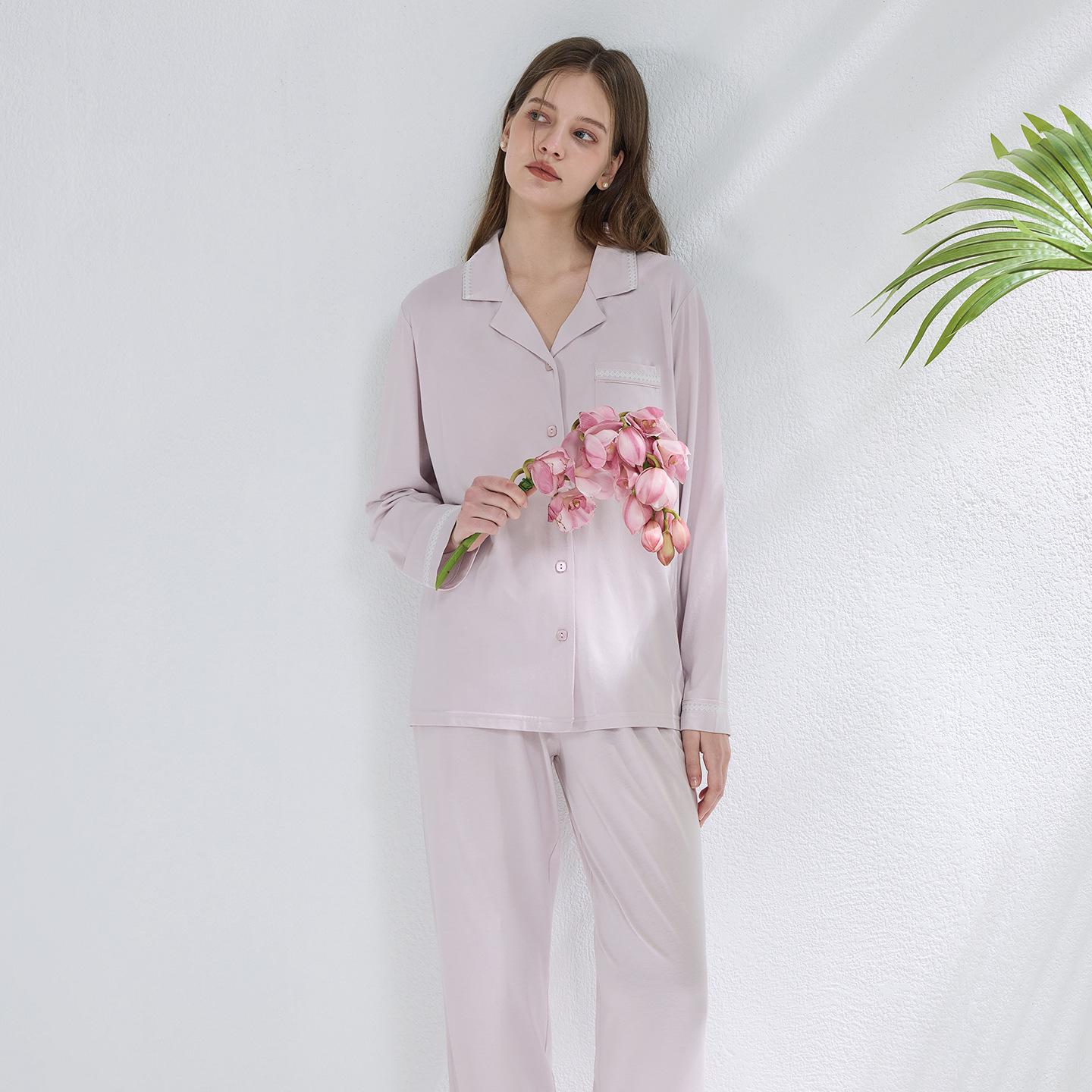 Spring/Summer Women s Lace Pajama Set with Chest Pads - Soft, Cool, Modal Cotton Blend XXL (175/96A)