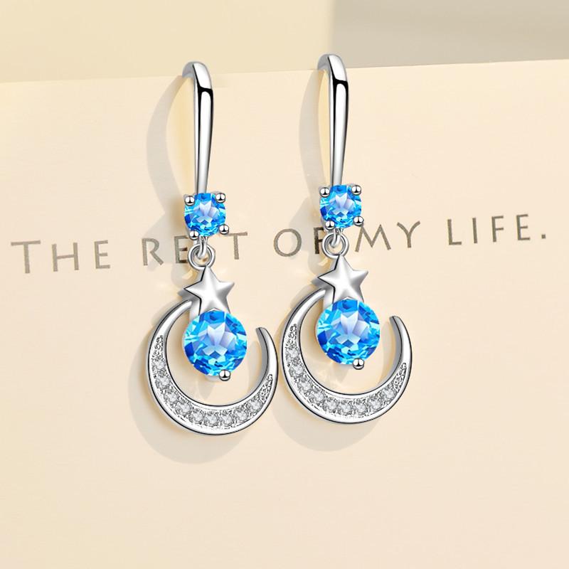 He Cheng 2023 Star & Moon Teardrop Diamond Earrings