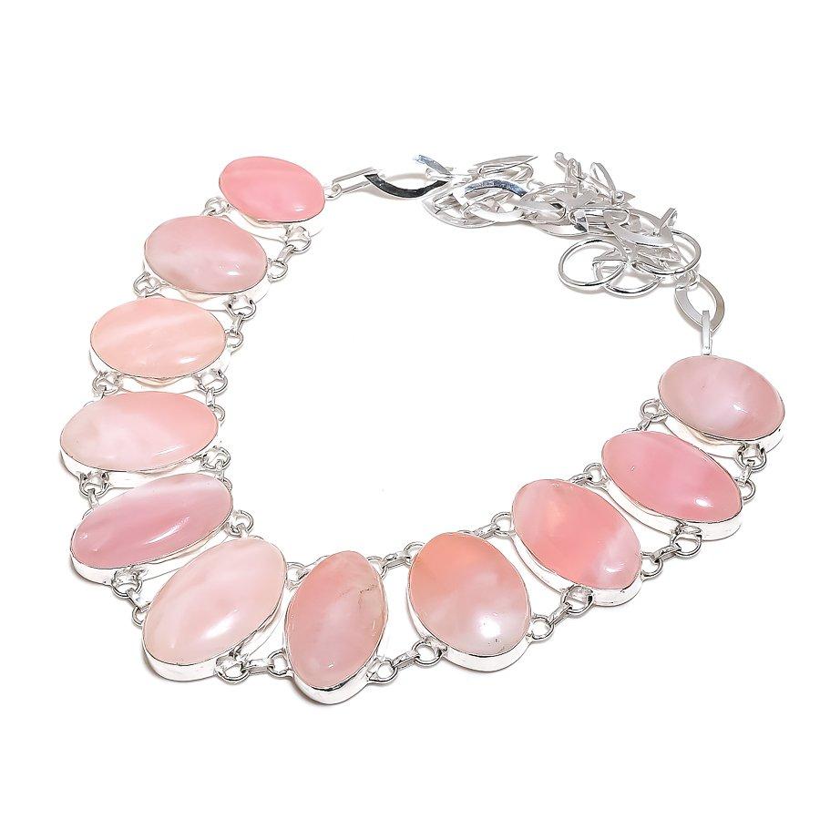 Rose Quartz Gemstone Handmade 925 Sterling Silver Jewelry Necklace 18" SU-9859