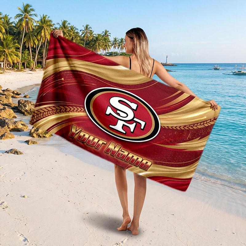 San Francisco 49ers Customized Name Text Beach Towel, Soft Absorbent Towel Beach Pool Travel Personal Gift