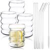 4er-Pack Kreative Bier-S-Tassen Geformt Vintage Klar Trink-S Mit Strohhalmen Set Niedliche Trink-S Kaffee-Glas