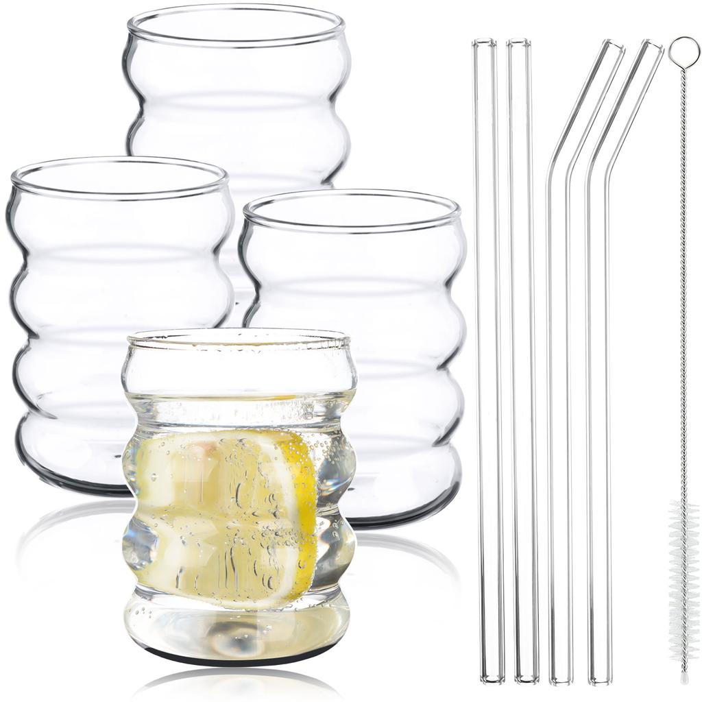 4er-Pack Kreative Bier-S-Tassen Geformt Vintage Klar Trink-S Mit Strohhalmen Set Niedliche Trink-S Kaffee-Glas