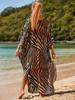 European & American Rayon Print Beach Cover-up Dress - Long, Loose Bikini Swimsuit Robe for Women