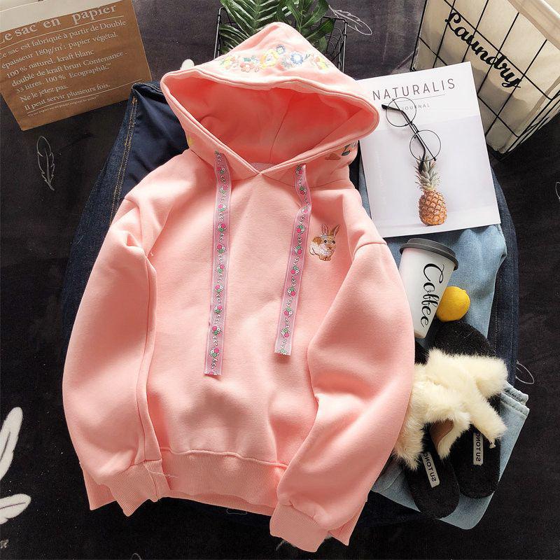 Trendy Women's Korean-Style Autumn/Winter Fleece Rabbit Sweatshirt