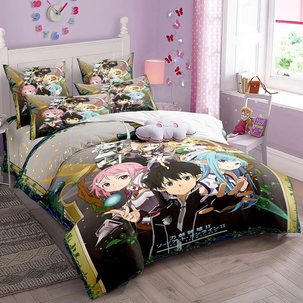 Cartoon Sword Art Online Bedding Sets,Japanese Anime Art Online Duvet Cover Pillowcase For Teenagers And Children Bedroom Decora