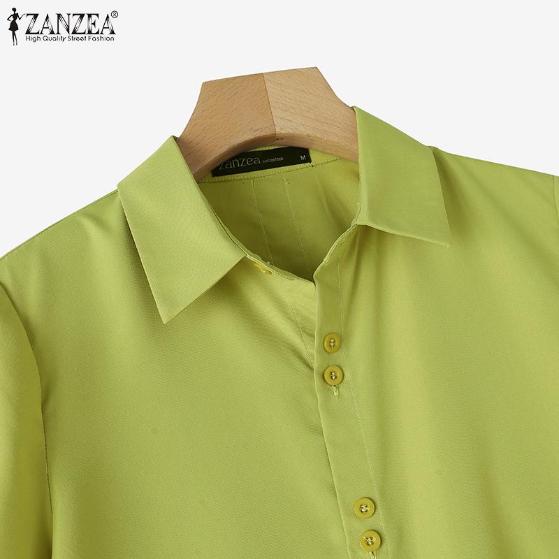 ZANZEA Women Casual Turn Down Collar Solid Color Short Sleeve Blouse