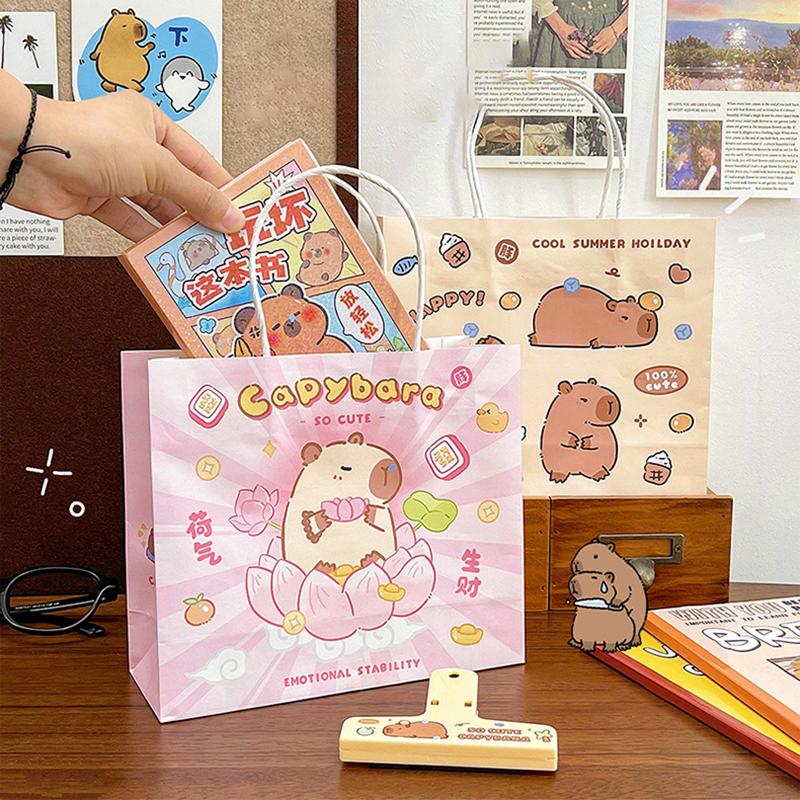 10Pcs Capybara Cartoon Gift Bags Hand-Held Paper Bags Rectangular Gift Candy Snack Packaging Bags Party Birthday Supplies