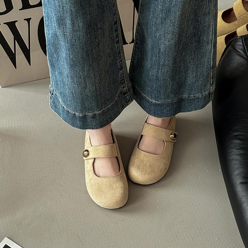 Fashion Versatile Leather Shoes Casual Retro Mary Jane Shoes Women's Summer New Simple One-word Buckle Ballet Shoes Single Shoes