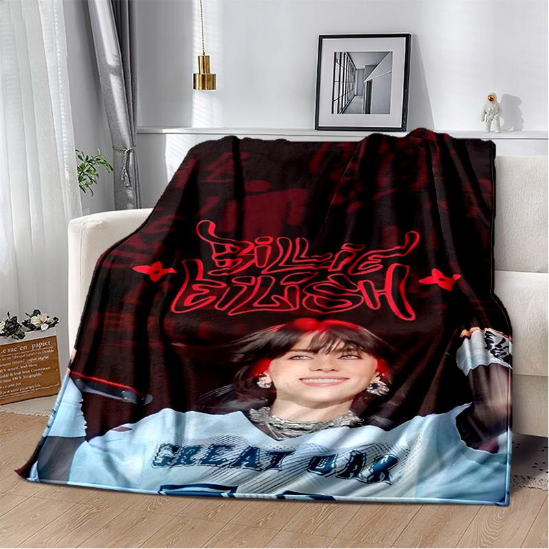 Fashion Billie Eilish Singer Star Flannel Blanket Soft Warm Throw Blanket for Bedroom Living Room Bed Travel Camping Picnic Gift