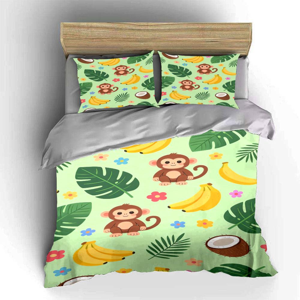 Monkeys, Bananas, Coconuts, Leaves. Bedding Sets Duvet Cover Sets Duvet Covers Pillowcases(1 * Duvet Cover 2 * Pillowcases Without Duvet Insert)