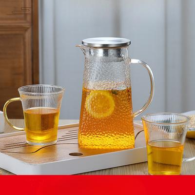Kühler Wasserkessel Hochborosilikat Hammer Muster Kaltwasserkessel Großes Fassungsvermögen Glas Saft Kaltwasserkessel mit Griff Transparente Tasse