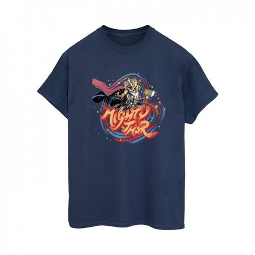 Marvel Camiseta feminina/feminina Thor Love And Thunder Mighty Thor Swirl Cotton Boyfriend XL preto