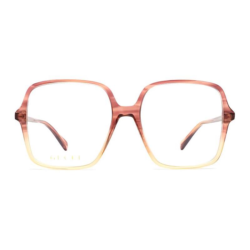Gucci Temple Logo Square Optical Frame Women's Red