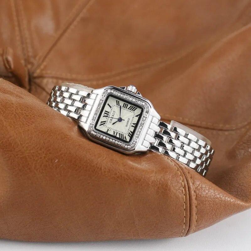 Luxury Square Women's Watches Brand Ladies Quartz Wristwatch Classic Silver Simple Femme Steel Band Relogio Feminino