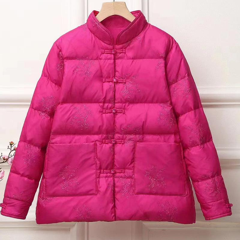 Chinese style embroidered retro down jacket women's short light stand-up collar Chinese buckle autumn and winter new