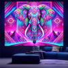 Psychedelic Elephant Tapestry Boho Wall Hanging Neon Decor Polyester Print Macrame Style Festival Art for Living Room Bedroom Tr