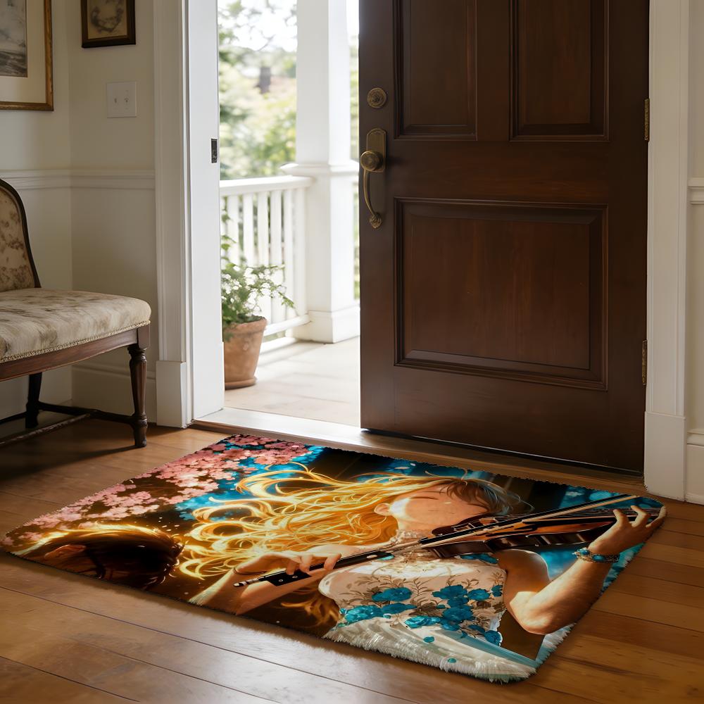 Floor Mat Soft Flannel Rug Non-Slip Absorbent Mat for Bathroom Bedroom Home Decor Anime A-Your Lie in April