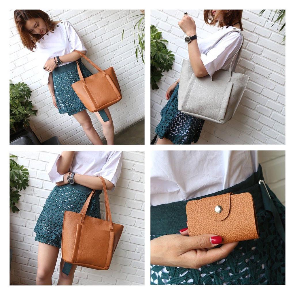 Fashionable Lychee Pattern Handbag Set For Women With 4 Pieces