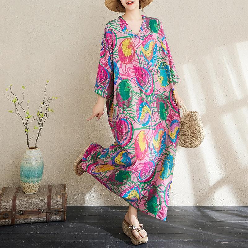 Langärmeliges Baumwoll-Übergrößen-Vintage-Blumenkleid, neu in Kleider für Frauen, lässiges, lockeres Maxi-Langkleid für Frühling, Sommer, Herbst