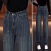 Women's Rhinestone Wide-Leg Jeans: Spring/Autumn 2026 Petite Slimming Vertical Stripe Straight-Leg Pants