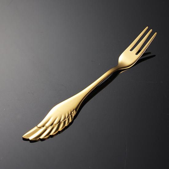 Obstgabel Langer Spiegelpolierter Griff Edelstahl Kreativer Flügel Kaffeelöffel Dessert