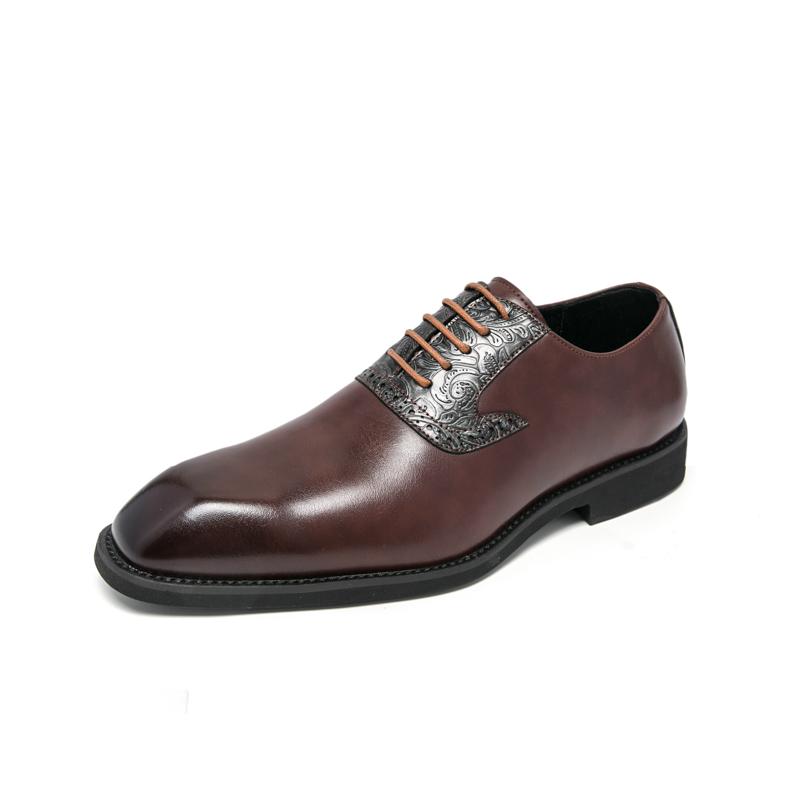 Brand Breathable Banquet Party Block Leather Shoes British Men Lace Up Comfortable Pointed Business Formal Leather Shoes