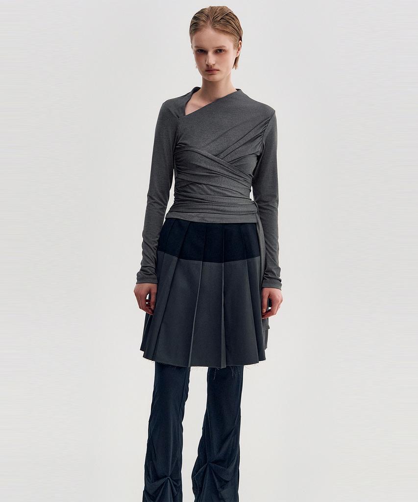 Kimjisu Multi-Tie Draped Jersey Top _ Dark Gray