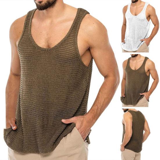 Men Tank Top Solid Color U Neck Loose Type Knitted Super Breathable Summer Tops Daily Clothes