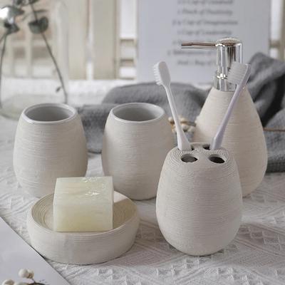 Ensemble de 5 pièces en céramique blanche pour salle de bain : articles de lavage, flacon de lotion, distributeur de savon, gobelet, porte-savon, porte-brosse à dents
