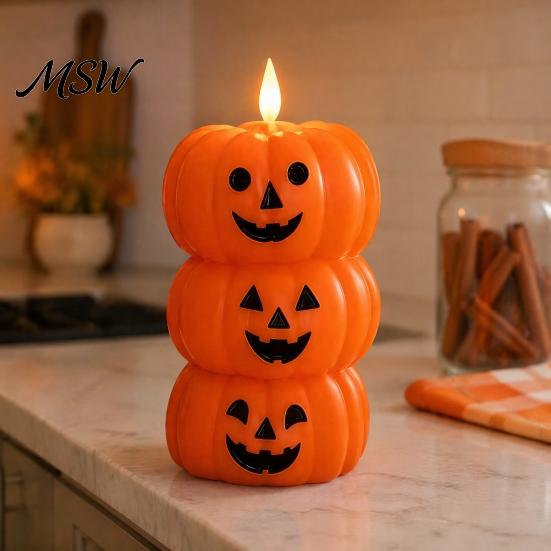 Binnen Herfst Decoraties Halloween 3 Laags Gestapelde Pompoen Kaarslicht, Flikkerende Vlamloze LED Stapelbare Lampen Kaars, Op Batterijen Werkende Nep Zuil