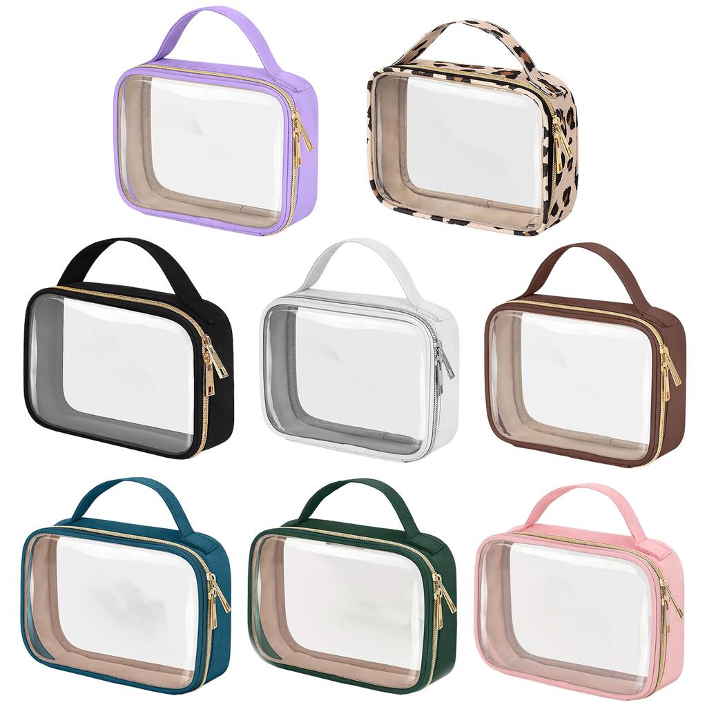 Clear Waterproof PVC Travel Toiletry Bag - Compact Portable Makeup Organizer with Handle & Zipper for Carry-On Luggage