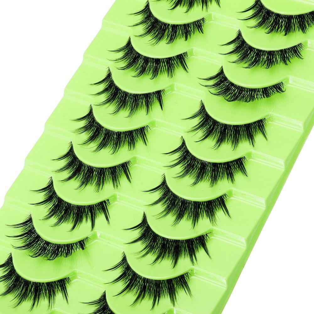 Clear Band Anime Manga Lashes Japanese Stage Fake Eyelashes 10 Pairs Spiky Lashes  for Women