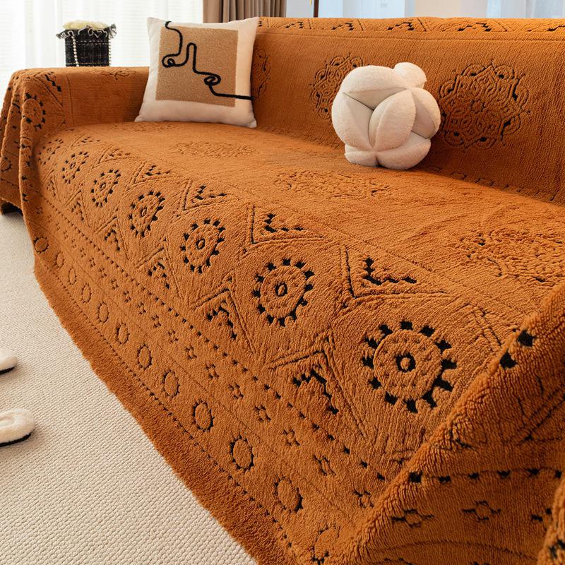 

Cozy Cotton Velvet Sofa Cover: Winter 2026 Thick Plush Bohemian Style for Leather Sofas. 180x130cm